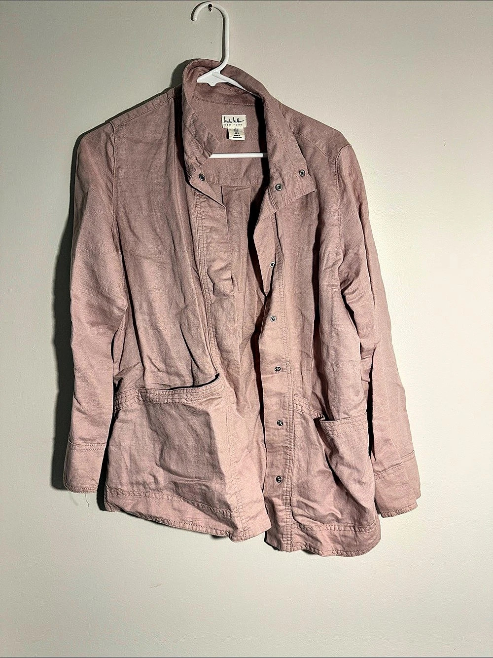 Nicole Miller Linen Blend Snap Front Utility Jacket Pink Small